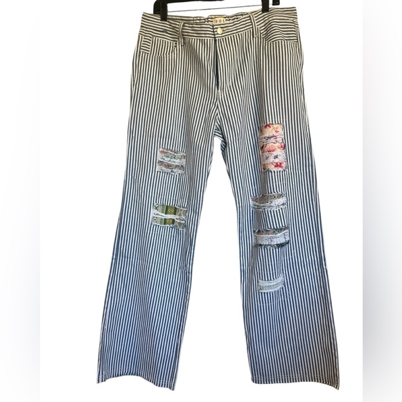 POL Blue and White Striped Patchwork Pants - Picture 1 of 7